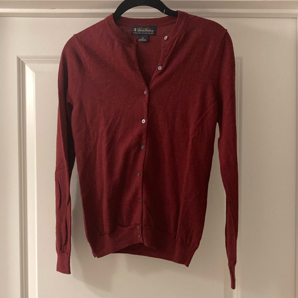 Brooks Brothers Red Crew Neck Merino Wool Cardigan Sweater